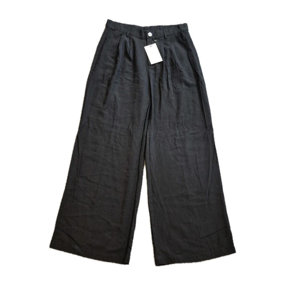 Miou Muse Wide Leg Pant Women L/XL Black High Rise City Chic Pleated Minimalist
